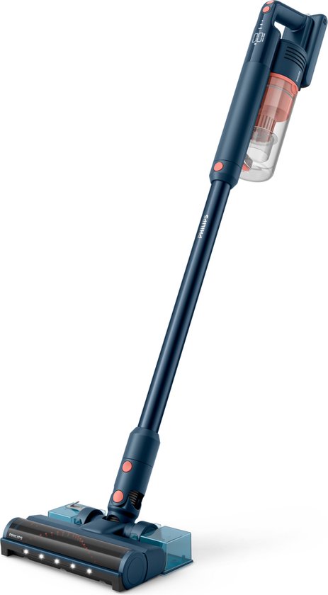 Philips Stabstaubsauger mit Wischfunktion XC5141/01 Aqua - Kabellos und beutellos - Saugdüse mit LED-Leuchten - Staubbuster - Akkulaufzeit bis zu 60 Minuten - Leicht - Blau