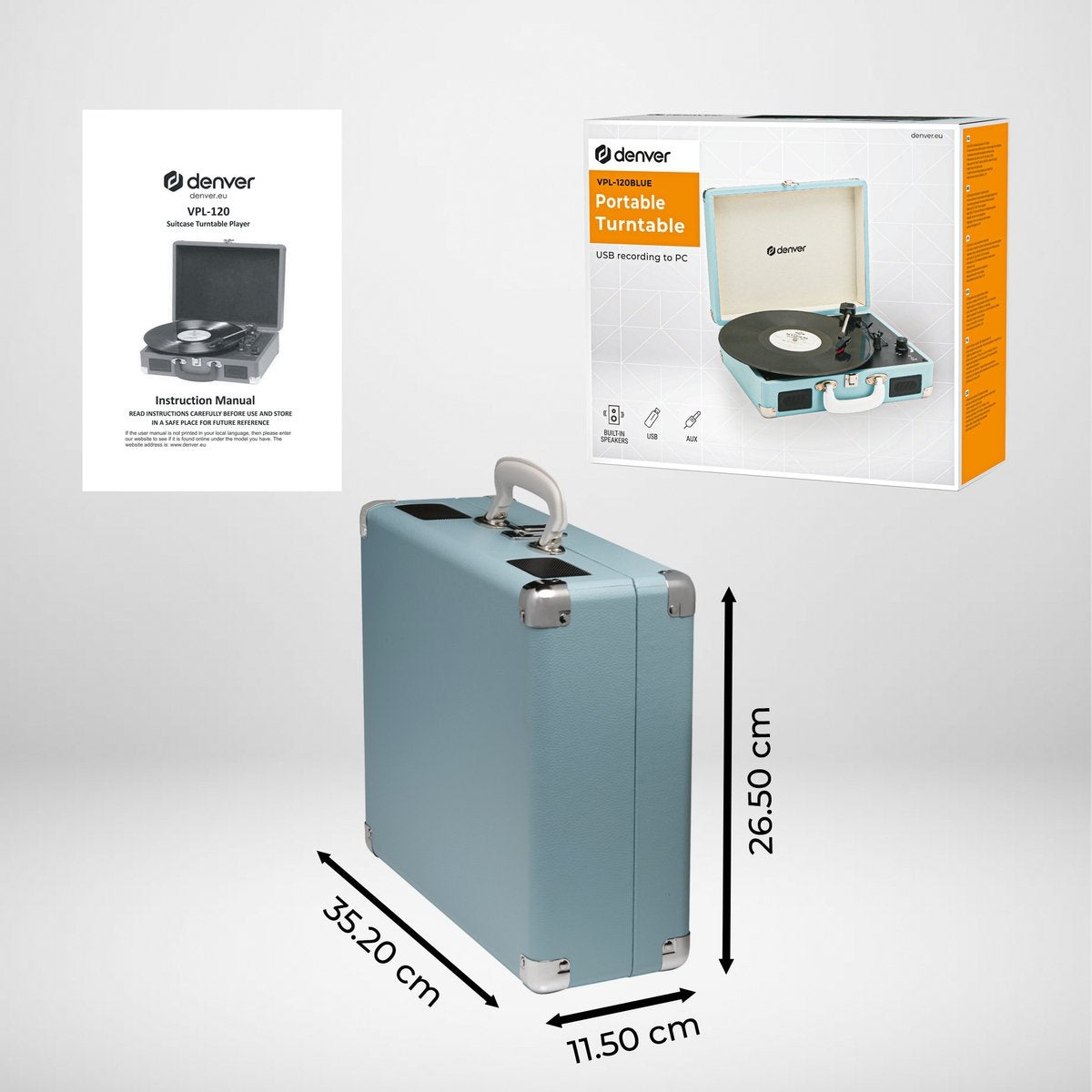 Denver Plattenspieler - Integrierte Lautsprecher - Inkl. PC-Software - Autostopp - Retro - VPL120 - Blau