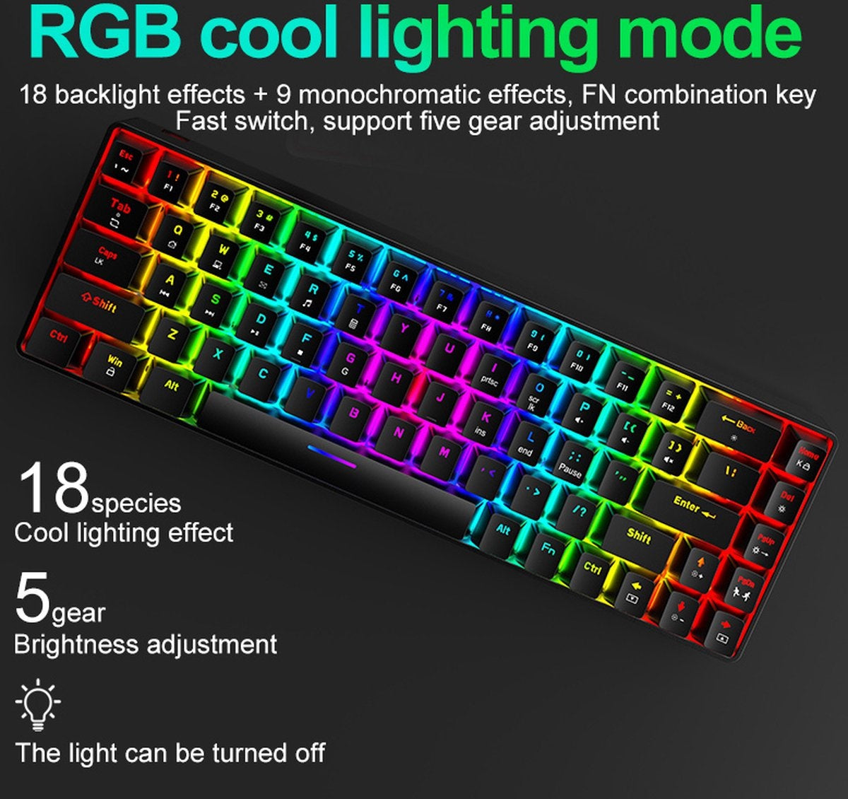 ZIYOU LANG T8 RGB Mechanische 68Tasten Gaming-Tastatur - Windows/Mac Spiele-Tastatur - Blauer Schalter - Mechanische Tastatur - Pink
