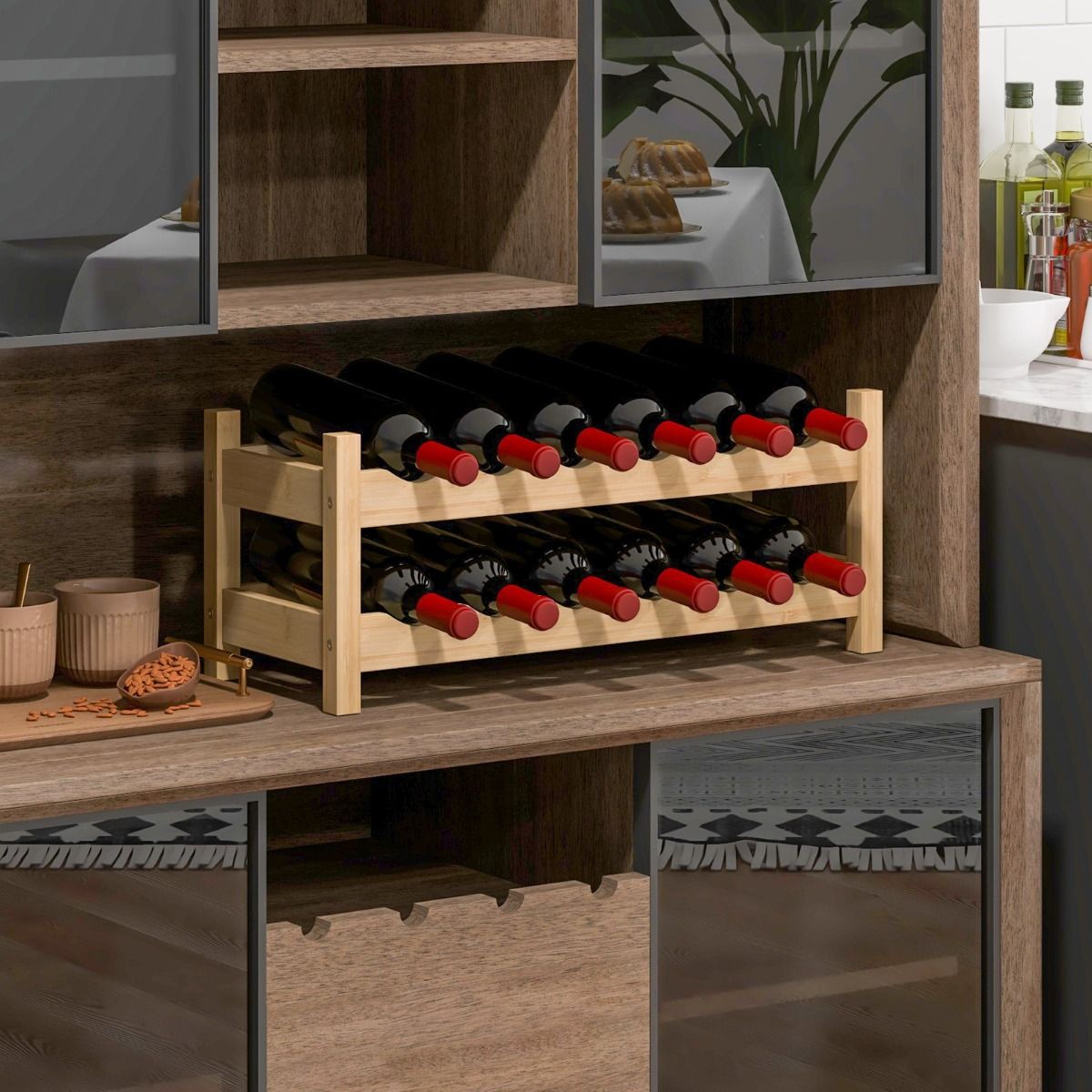 Coast Bambus-Weinregal – 2 Ebenen – für 12 Flaschen – naturfarben