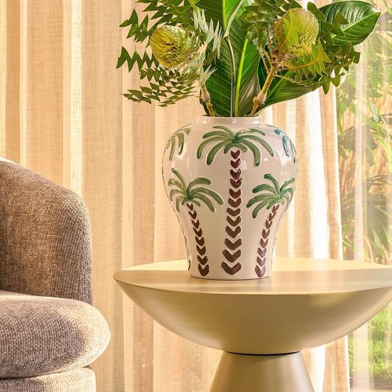 Mica Decorations Celise – Beistelltisch mit großzügiger Tischplatte für den Innenbereich – Couchtisch mit robuster und stabiler Konstruktion – Nachttisch in einer für das Wohnzimmer geeigneten Größe – H 44 x Ø 59 cm – Beige