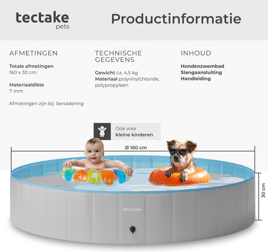 tectake - Dog Pool - Hundepool- Pool für Hunde - Ballpool - Faltbar - ⌀160 cm - Extra stabil - Leicht zu befüllen und zu entleeren