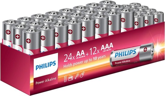 Philips NRG Alkaline-Batterien AA-24 & AAA-12 Vorteilspackung