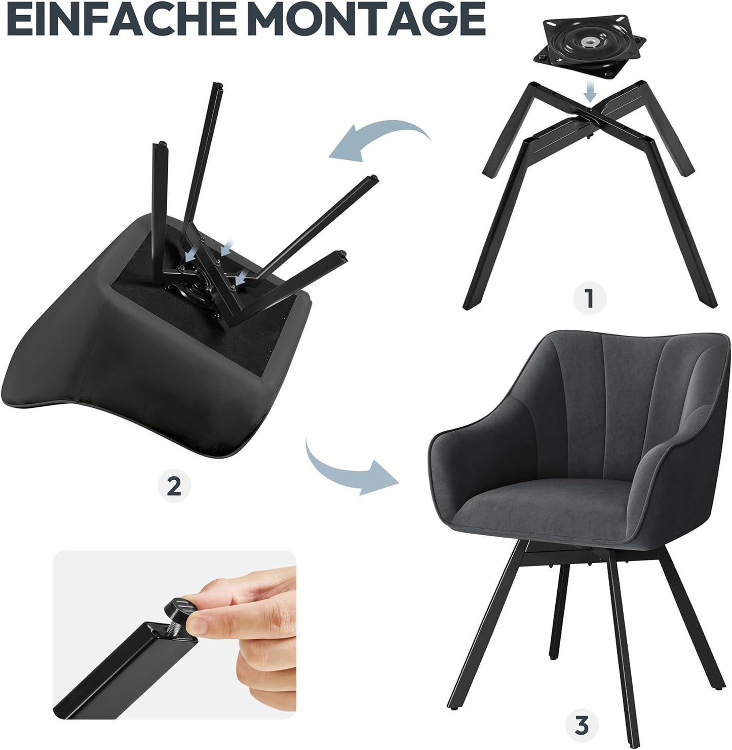 Yaheetech Esszimmerstuhl, um 360° drehbar, mit Armlehnen – Samt – 55 x 58,5 x 82 cm – Dunkelgrau