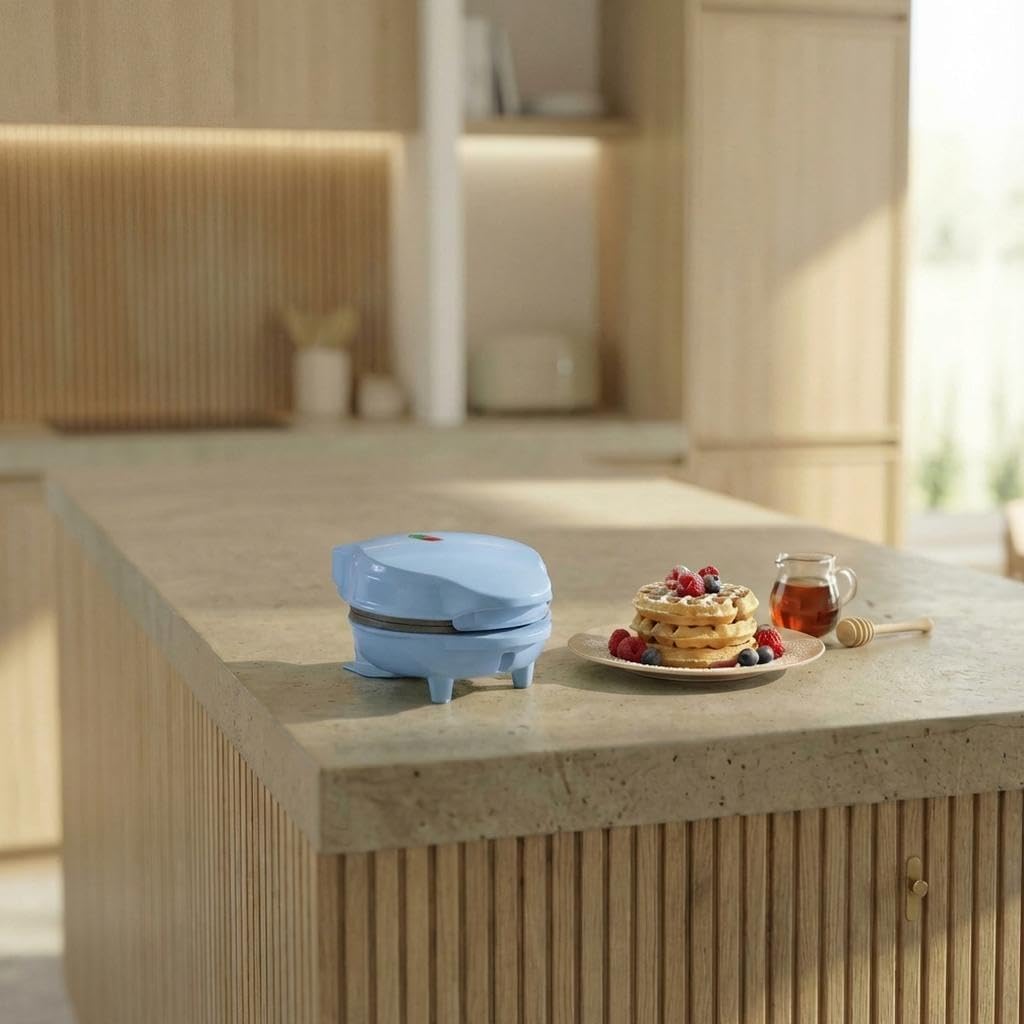 Bestron Mini-Waffeleisen im Retro-Design – Antihaftbeschichtung – Für Kinderfeste und Weihnachten – 550 Watt – 15,4 x 11,3 x 20,3 cm – Blau