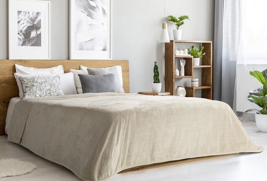 H&C Luxury Plaid 240x220 - Große Decke - Extra weich - Beige