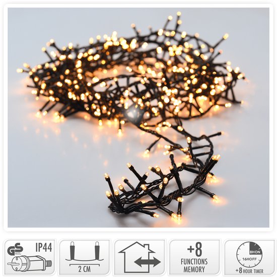 Microcluster – Weihnachtsbeleuchtung – 1800 LEDs – 36 m – Warmweiß – Timer – Lichtfunktionen – Für den Außen- und Innenbereich