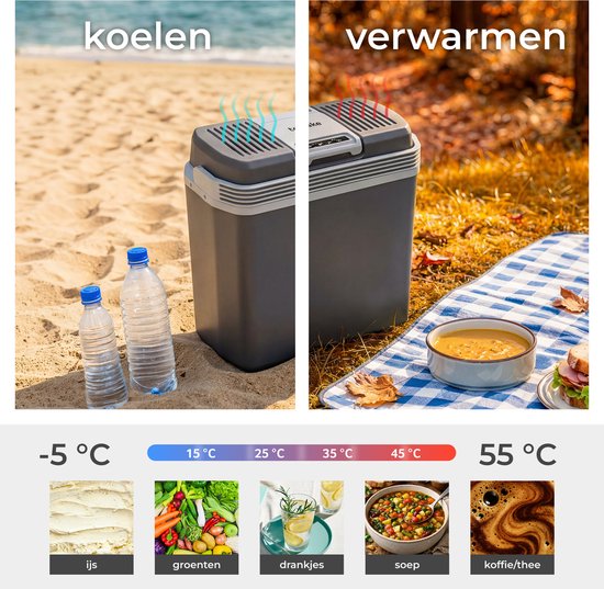 tectake® Kühlbox – elektrisch – 24 Liter – Tragegriff – Auto-Thermobox – Warmhaltebox – 12-V- und 230-V-Ladegerät – Camping-Kühlschrank – Kühlen und Heizen