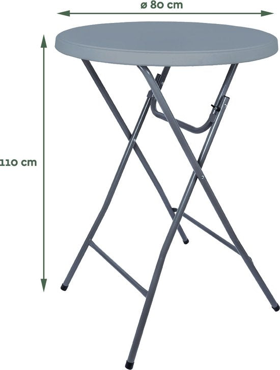 BRASQ Stehtisch Grau ø80 x 110 cm - Stehtisch - Klapptisch - klappbar aus Kunststoff und Metall für den Innen- und Außenbereich