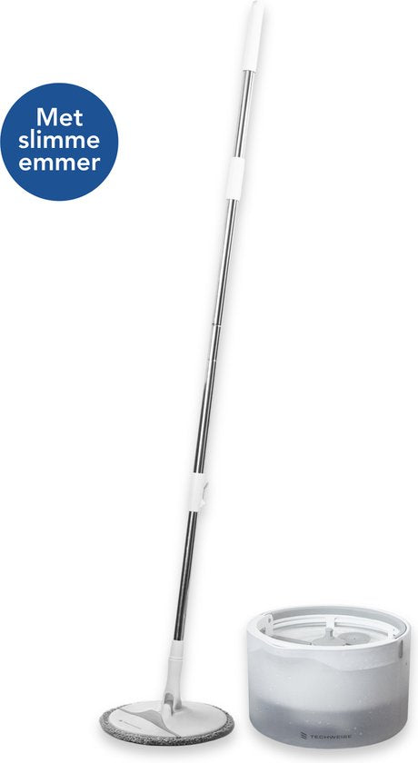 Techweise Mop System Mop mit intelligentem Eimer - Verstellbarer Stiel - Komplettes Mop-Set - Bodenwischer - Mop