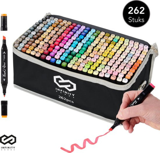 Infinity Goods Twinmarkers 262 Stück - Professionelle Alkoholmarker - Doppelseitige Spitze - Marker - Aufbewahrungstasche mit Halterung