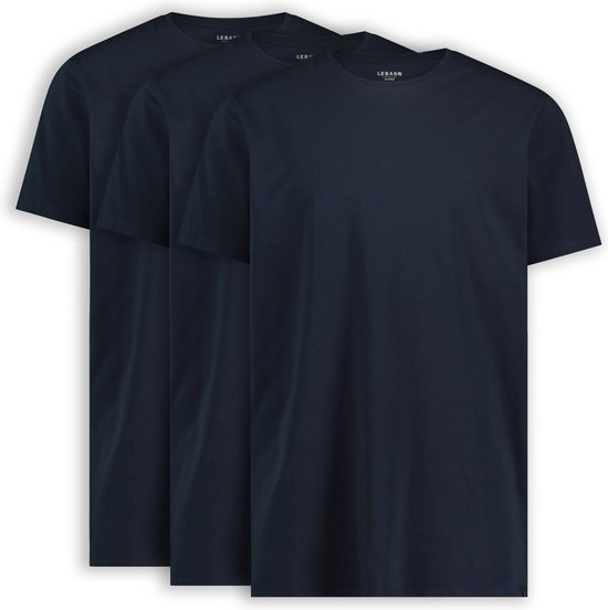 LEBASQ - Miles' T-Shirt für Männer - 3er Pack - mit Rundhalsausschnitt - Extra lang - als Unterhemd geeignet - Blau - M - Baumwolle
