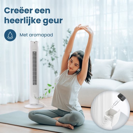 Auronic Tower Fan - Bodenventilator - Luftkühler - Standventilator - 105 CM - 5 Geschwindigkeiten - Mit Fernbedienung - Leiser Ventilator - Ventilator - 45 dB - Weiß