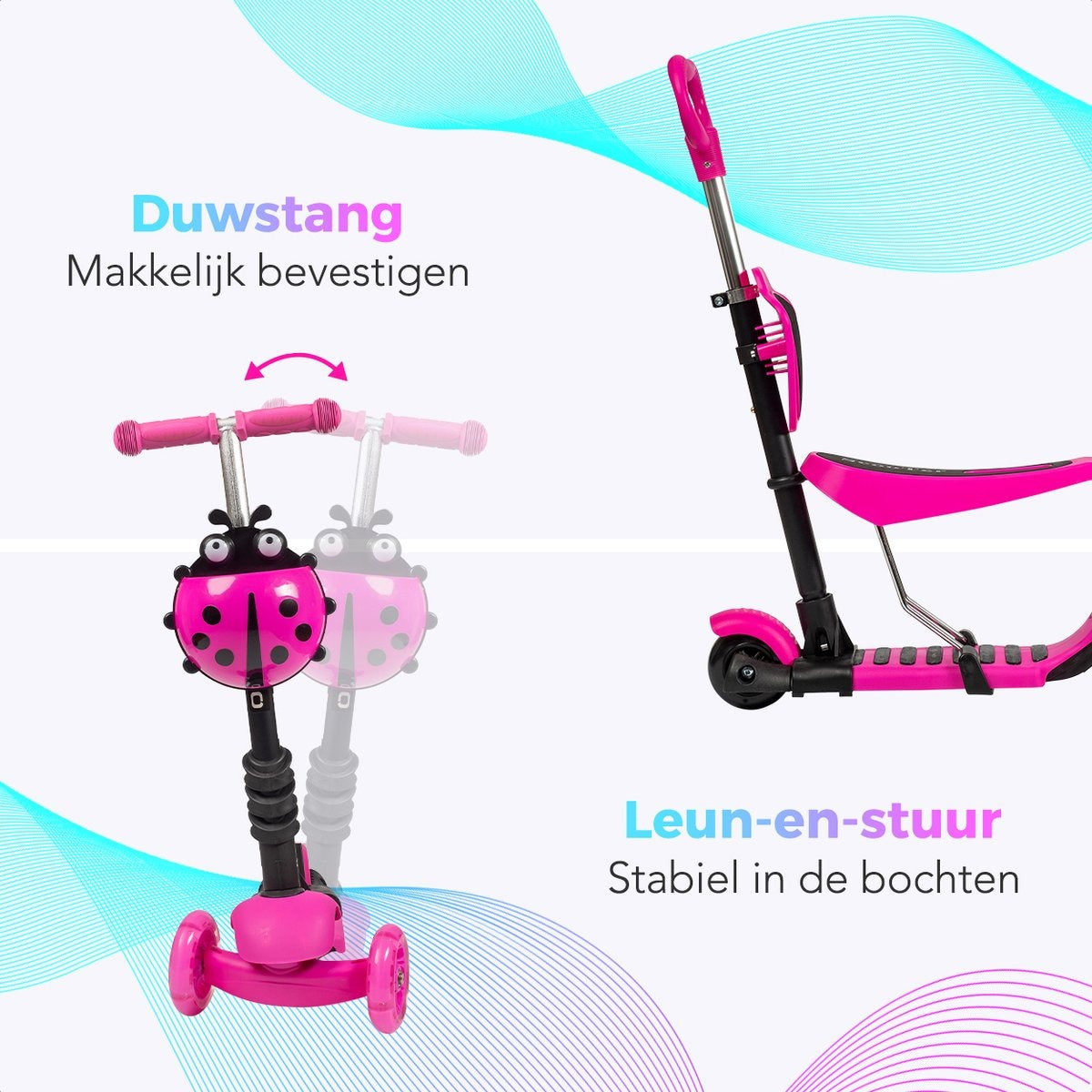 LifeGoods MultiRider - Kinderroller mit Lenker - 3 -8 Jahre - Jungen/Mädchen - 3 leuchtende Räder - Pink