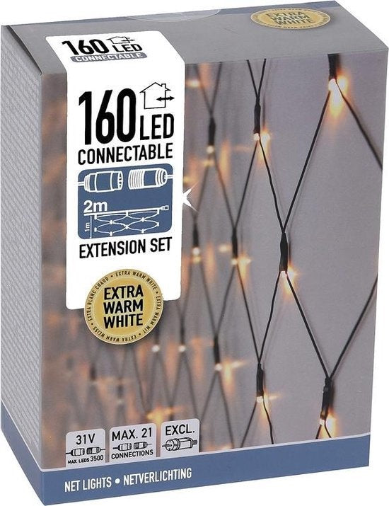 Nampook Netzbeleuchtung - Verkettbar - 160 LED - 2 Meter - Warmweiß