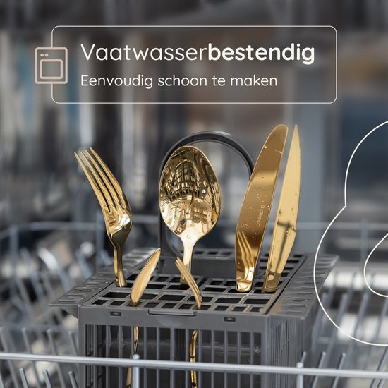 Deleca 6 Personen Luxus-Edelstahl-Besteck-Set Amor (36 Teile) - Löffel, Messer, Gabeln, Steakmesser & Kuchengabeln - spülmaschinenfest - Gold-Design-Besteck - 18/0 Edelstahl