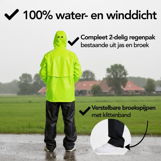 Infinity Goods Regenanzug Nikki – Damen & Herren – Größe XXXL – Wasserdicht & atmungsaktiv – Reflektierend – Neongelb