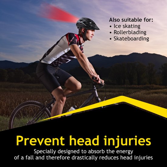 Dunlop - Fahrradhelm - Mountainbike-Helm - Größe L - einstellbar 58-61cm - LED-Beleuchtung - Schwarz