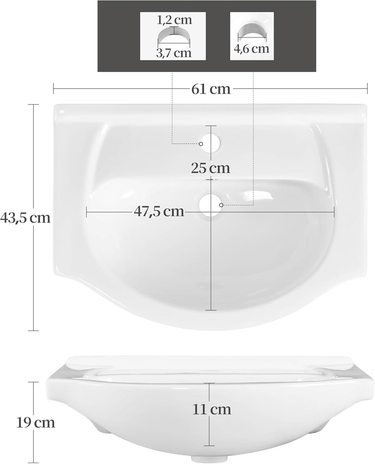 Yaheetech Badezimmerschrank mit Waschbecken – Weiß Hochglanz – 61 x 43,5 x 84 cm – Freistehend, Keramik-Waschbecken