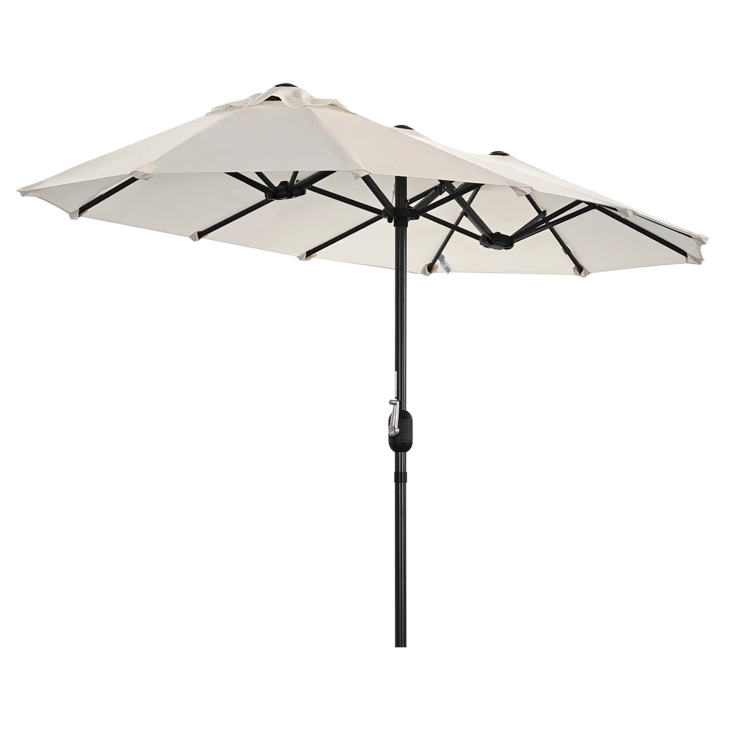 Angel Living 297 × 153 cm Doppelter Gartenschirm, beige – UPF 50+, ovale Form, Handkurbel