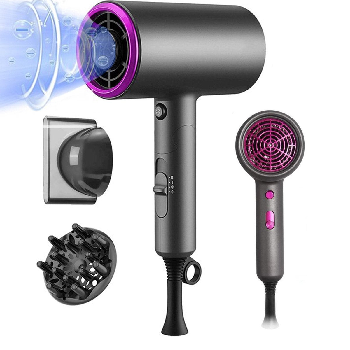 Purelab Haartrockner mit Diffusor - Ionen-Haartrockner - 3 Stufen - Schwarz