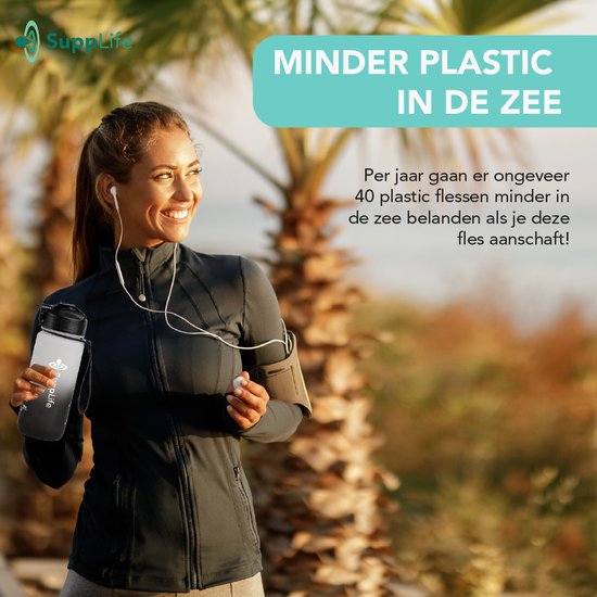 Supplife Motivations-Trinkflasche – 600 ml Trinkflasche – Trinkflasche mit Zeitangabe – Mit Strohhalm – Erwachsene – Kinder – Weiß, Schwarz