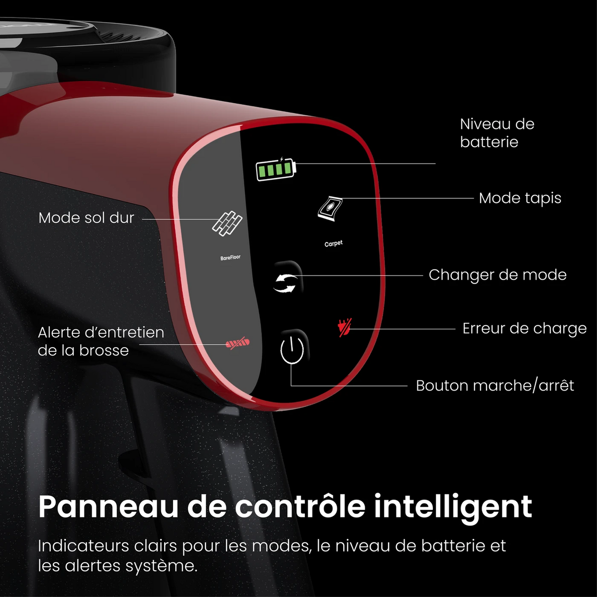 MonsgaClean M100 Akku-Staubsauger – Rot – 55.000 Pa – 45 Min. – 1,8 l – Touchscreen – Anti-Verfilzungsfunktion – Grüne LED