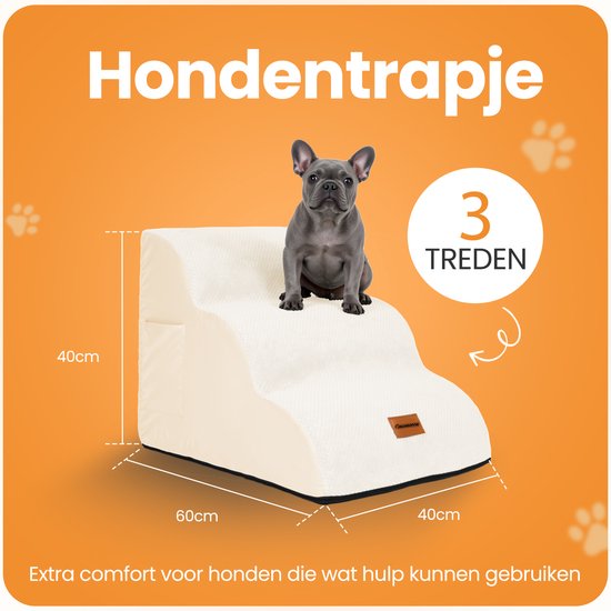 Pawesome - Hundetreppe für Hunde - Hundetreppe - 3 Stufen - 40 x 60 x 40 - extra stabil und bequem - 30D Material - Beige