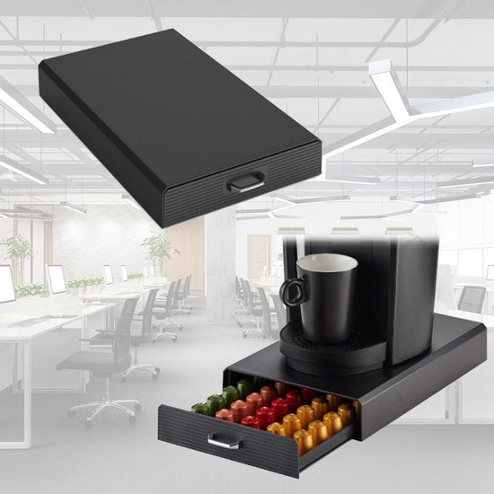 BRASQ Kapselhalter für Nespresso-Kapseln - Aufbewahrungsbox mit Schublade - 50 Tassen - Kaffeetassenhalter Schwarz