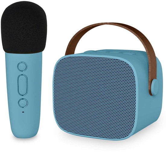 imoshion Karaoke-Set für Kinder und Erwachsene - Bluetooth-Lautsprecher mit drahtlosem Mikrofon - Soft Blue