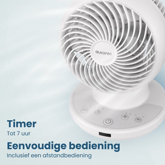 Auronic Tischventilator – Mini-Ventilator – Mit Fernbedienung und Timer – Automatische Schwenkfunktion 85° – 9 Meter Luftstrom – Weiß