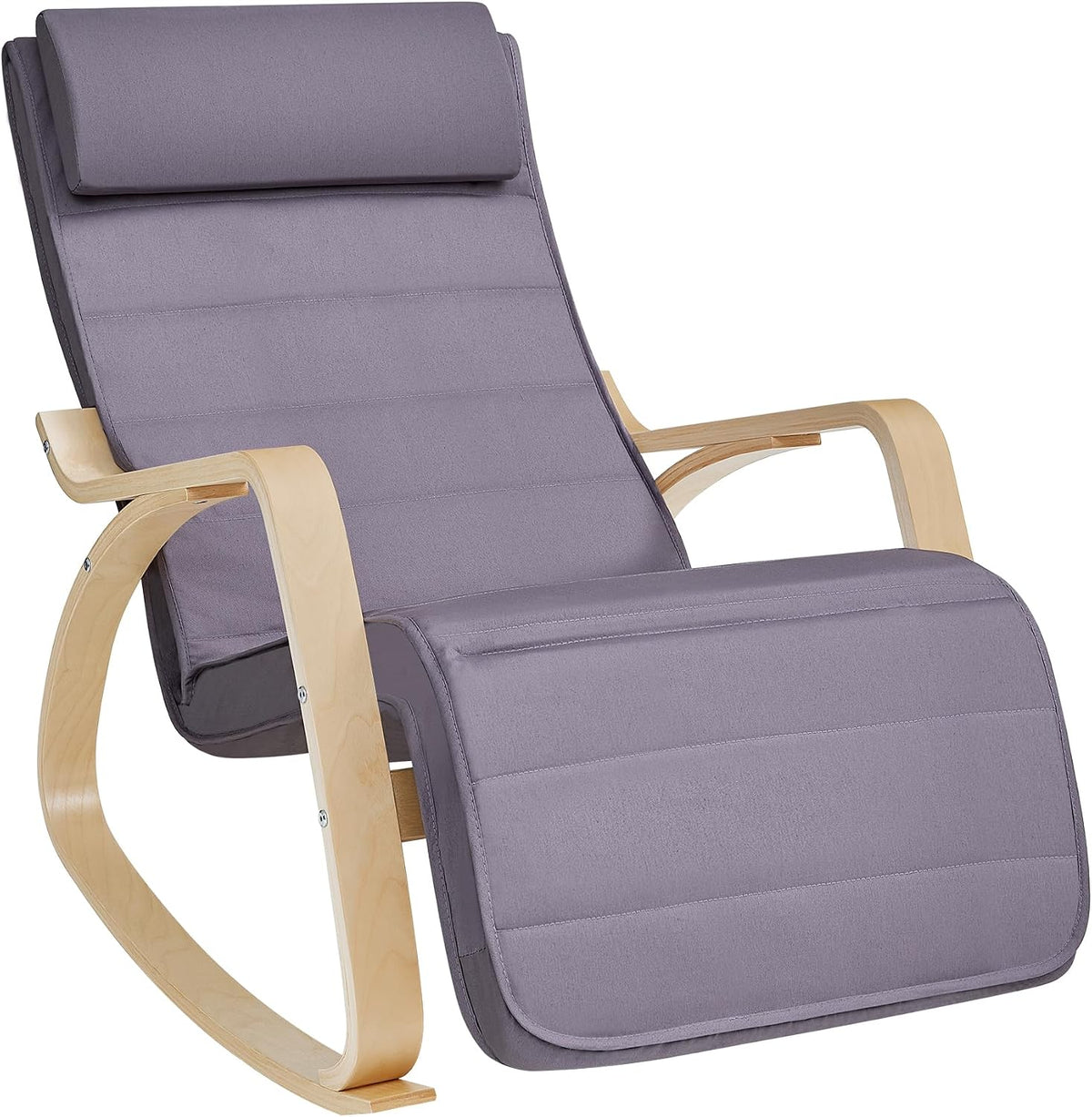 Songmics Schaukelstuhl – Birkenholz – 5-fach verstellbare Fußstütze – 121,5 x 67 x 84 cm – Grau/Beige