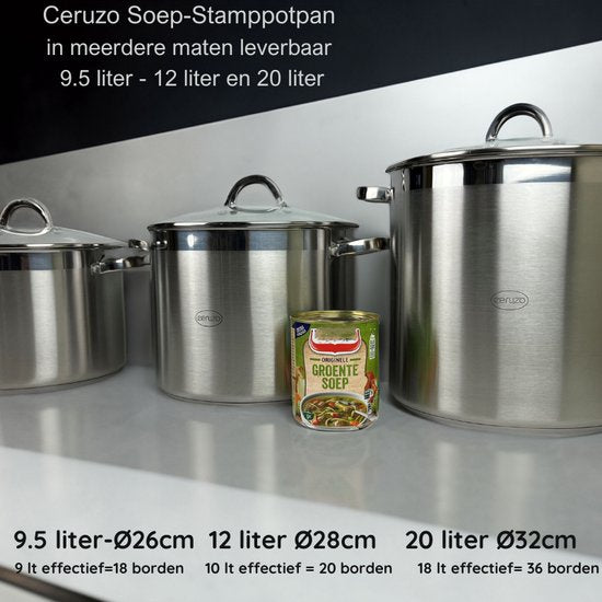 Ceruzo Edelstahl-Suppentopf – Ø 26 cm – H 19 cm – 9,5 Liter – Eintopf-Topf – Induktion