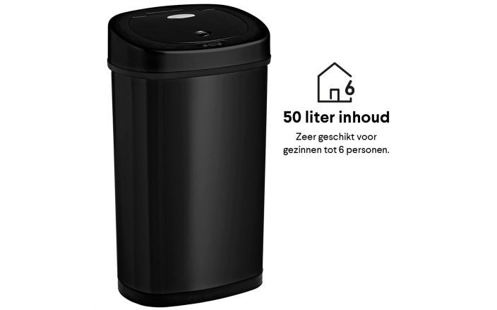 Homra FONIX Sensor-Abfalleimer Schwarz 50 Liter - Automatischer Soft-Close-Deckel - Schwarzer Abfalleimer - Infrarot-Sensor