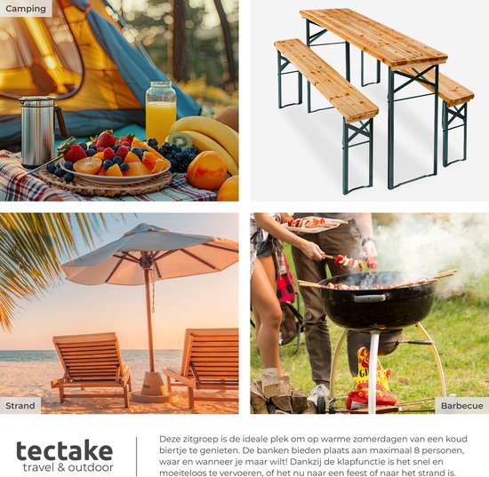 tectake - Biertisch mit 2 Bänken - 8 Personen - 170 cm lang - 3-teiliges Biertischset mit Klapptisch und Bänken - Gartentisch - Bierbank Oktoberfest