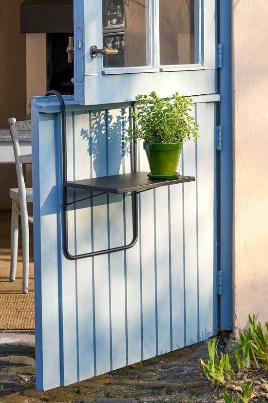 Mica Decorations Seattle Hängetisch für den Balkon – kleiner Tisch für den Außenbereich – Ablage für den Balkon – 57,5 x 38 cm – Metall – Schwarz