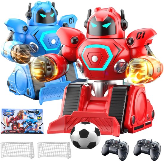 Qualitá® Robo Kombat - Roboterspielzeug - Kampfroboter - Duo Set - Ball - 2 Tore - Boxen & Fußballmodus - Lernspielzeug - Das große Spielzeugbuch 2025