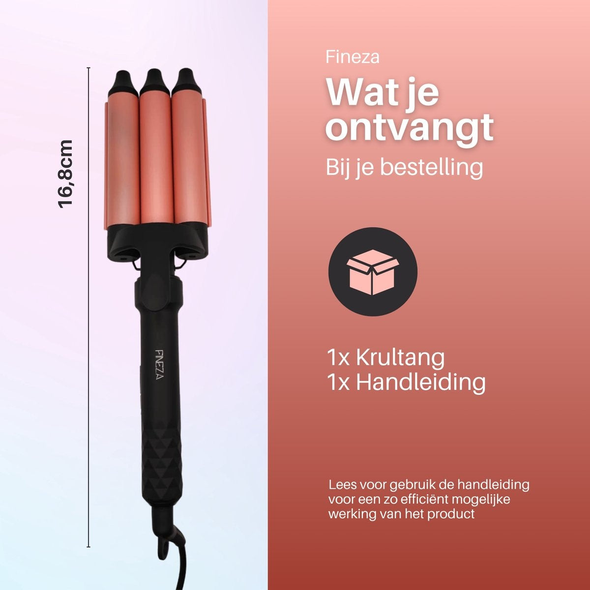 Fineza Waffelzange 25mm - Keramischer Lockenstab mit 10 Temperatureinstellungen - RosÃ©gold