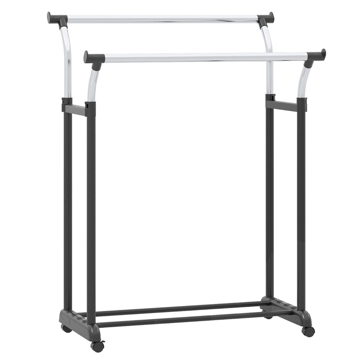 Coast Rollbarer Kleiderständer mit doppelter Stange – verstellbar von 106 bis 175 cm – Schwarz-Silber