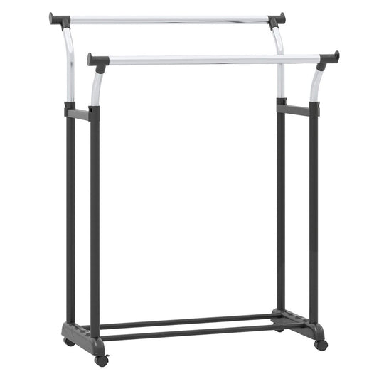 Coast Rollbarer Kleiderständer mit doppelter Stange – verstellbar von 106 bis 175 cm – Schwarz-Silber