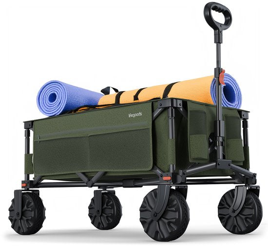 LifeGoods Wagon - faltbar - 100KG - 135L - zusammenklappbarer Wagon mit abnehmbaren Rädern - Schutzhülle - Grün