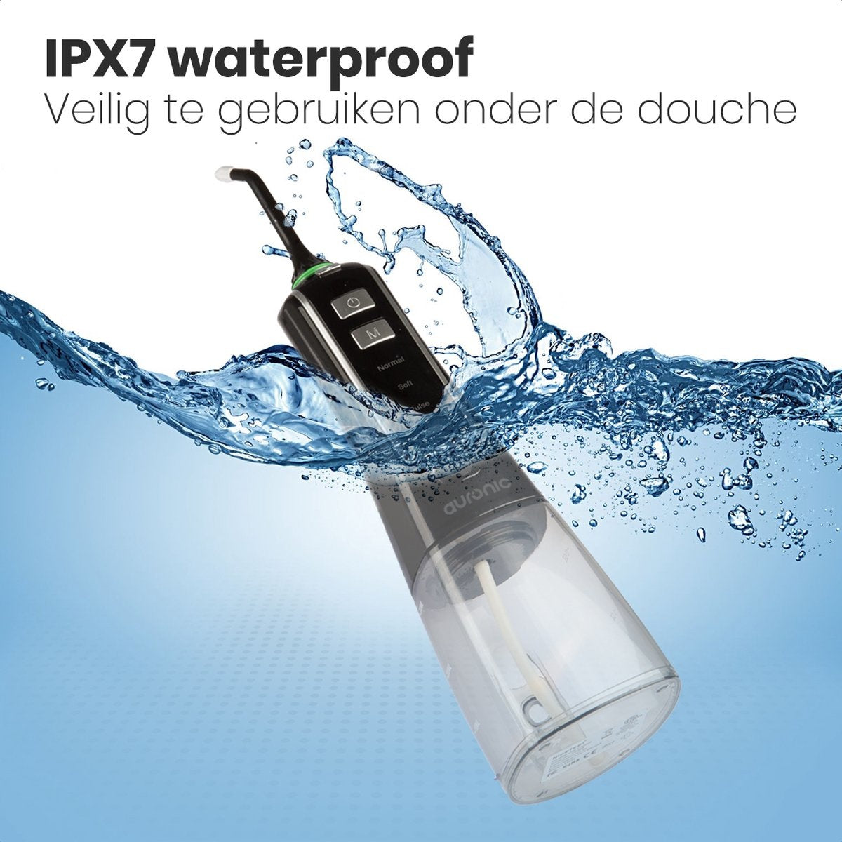 Auronic Water Flosser - Elektrisch - Munddusche Zahnzwischenräume - 3 Stufen - 4 Düsen - 300 ml - Schwarz