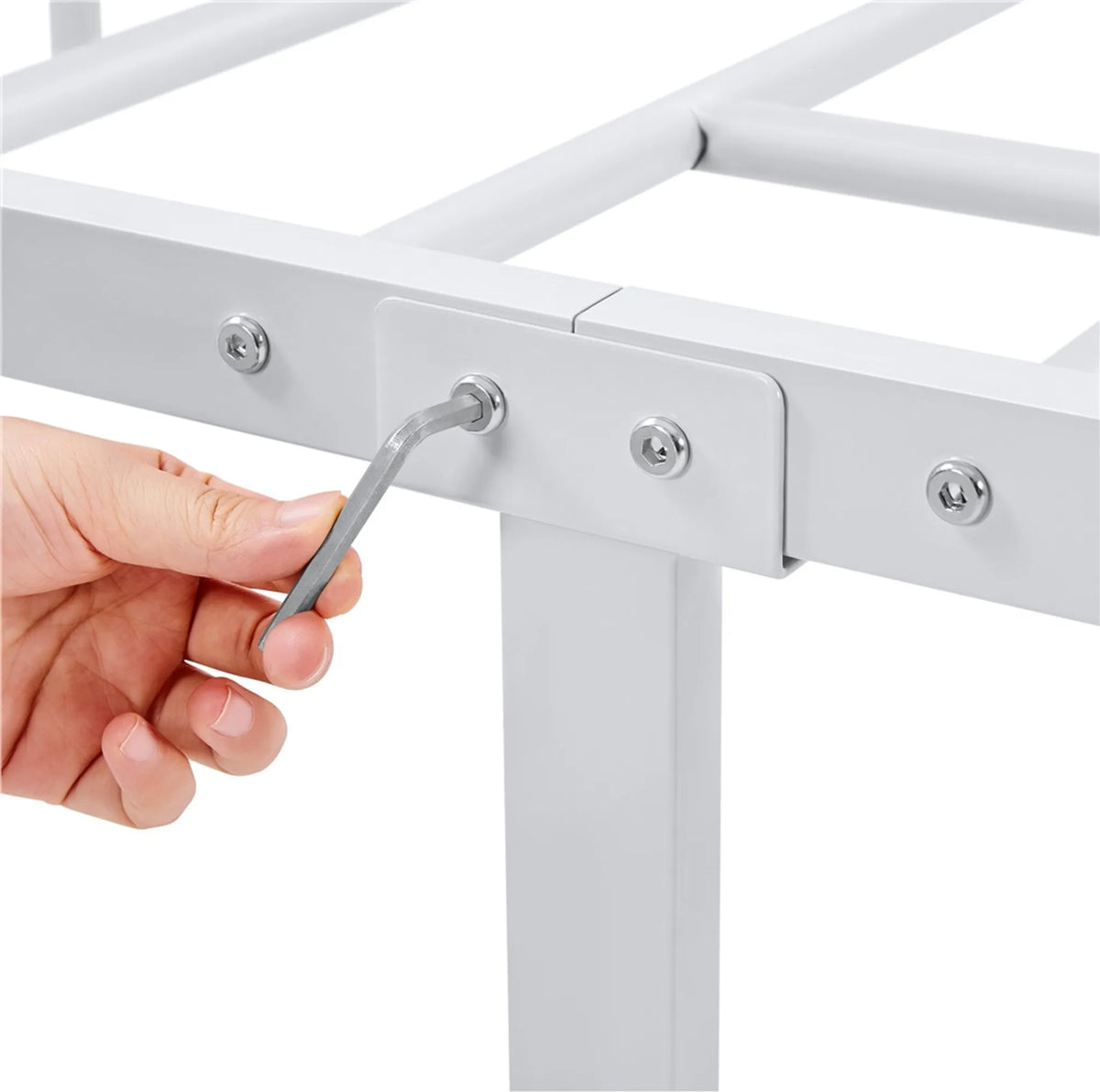 Yaheetech Metall-Bettgestell 90 x 190 cm – 196,5 x 96 x 88,5 cm – Weiß – 32 cm hoch – mit Kopfteil