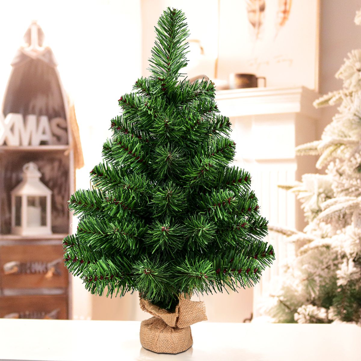 Küste künstlicher Weihnachtsbaum Tannenzweig pvc - 60 cm - grün - Zementsockel - voll naturgetreue Zweige