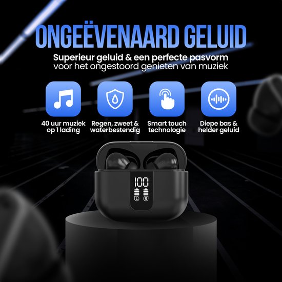 Strex Wireless Earphones - Aktive Geräuschunterdrückung - LED-Anzeige - Kabellose Bluetooth-Ohrhörer - Ohrhörer Wireless - Bluetooth 5.3 - Schwarz