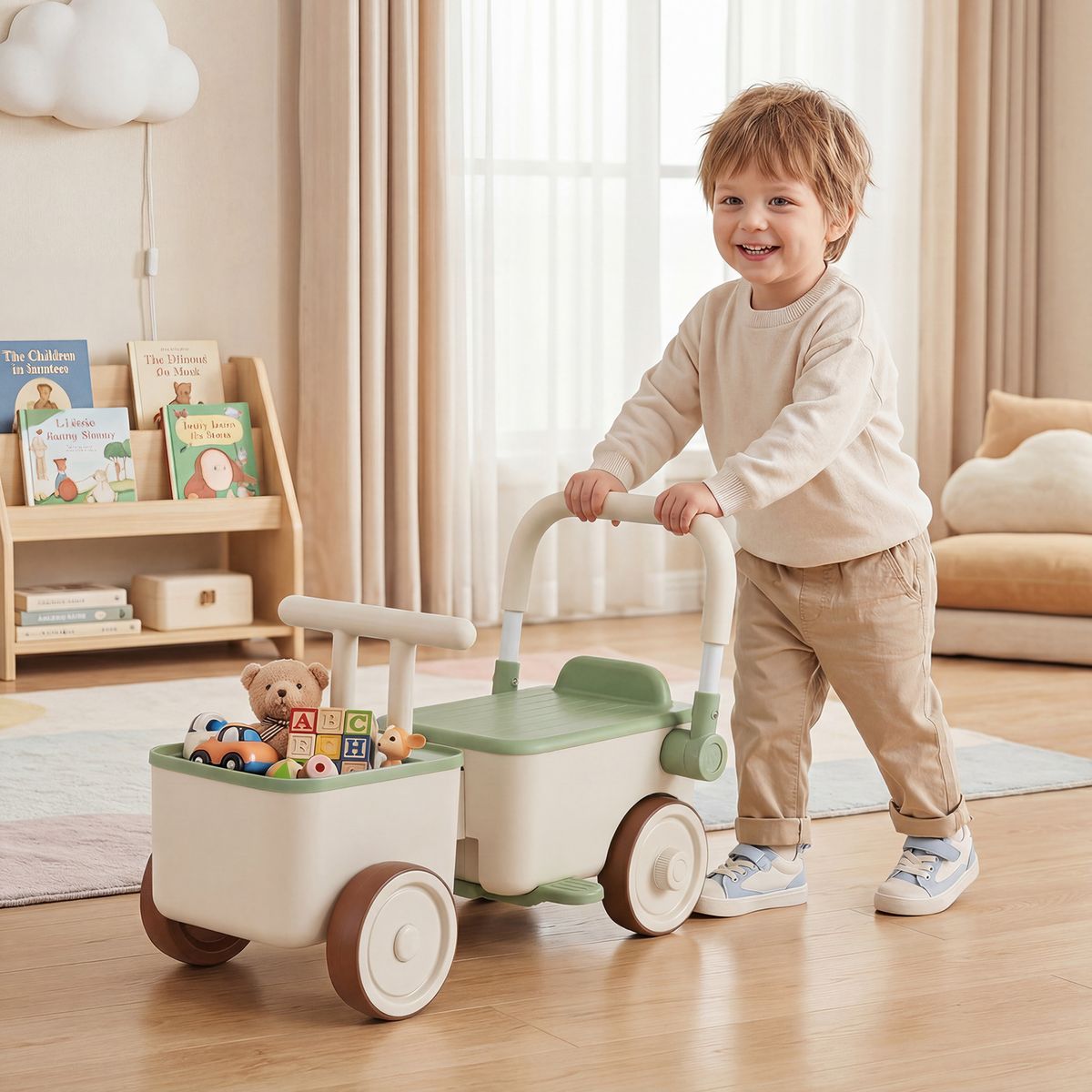 Coast 3-in-1-Laufwagen für Kinder – mit Stauraum – Schiebe- und Ziehfunktion – grün