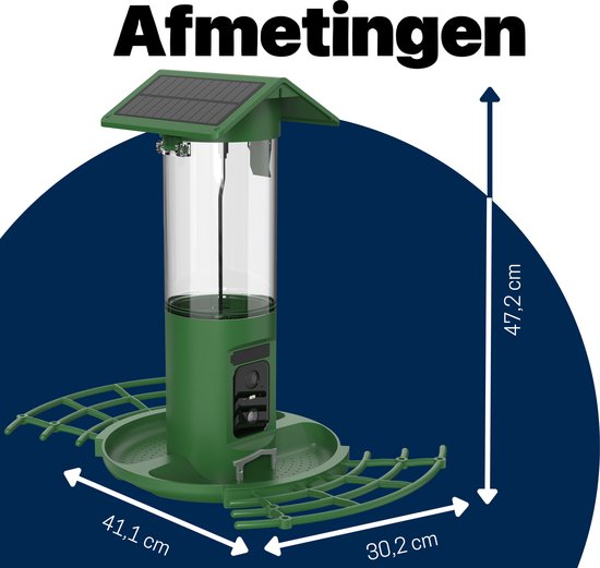 BOME Vogelhäuschen – Doppelte 2K-HD-Kamera – Futtersilo – KI-Vogelerkennung – Mit Solarmodulen