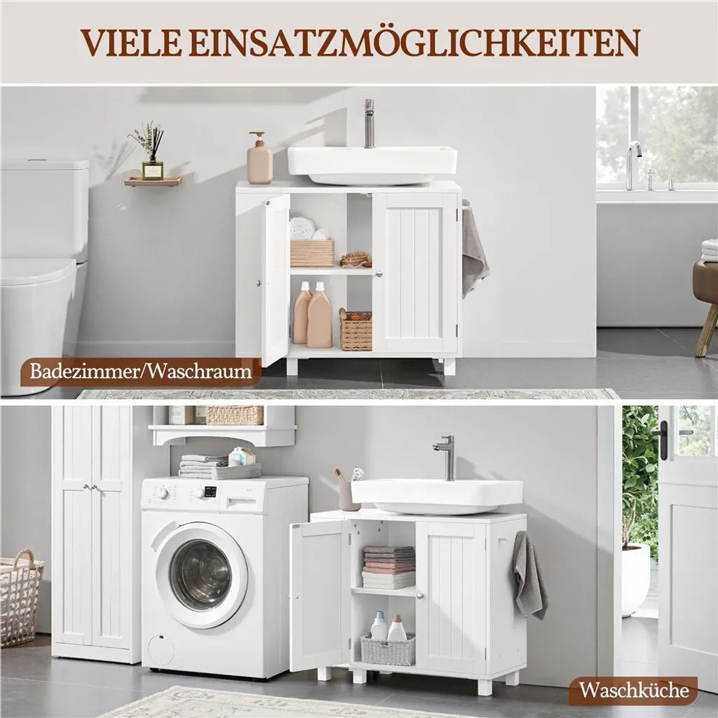 Yaheetech Waschbeckenunterschrank 75 x 30 x 62 cm – Weiß – Mit 4 Fächern, offenen Regalböden und Handtuchhalter