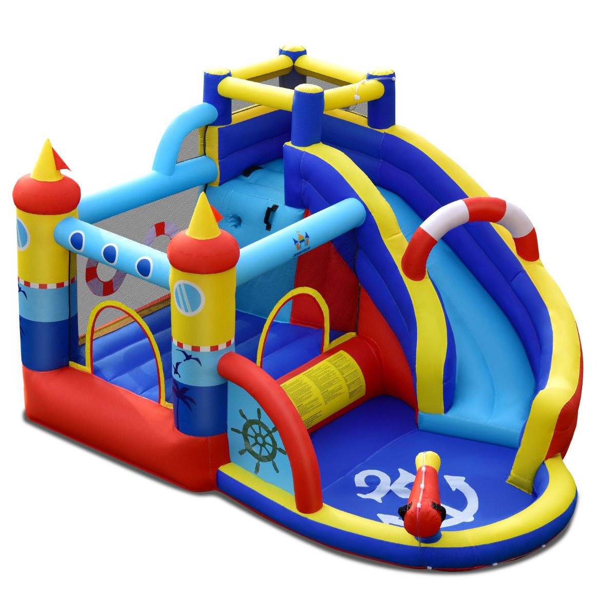 Coast Aufblasbare Hüpfburg – Wasserspielhaus mit Rutsche und Kletterwand – Schiffsdesign – 360 x 290 x 200 cm