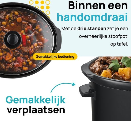 MOA Slowcooker - 6,5 Liter - Keramik-Innenbehälter - Schwarz
